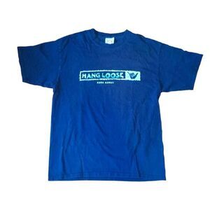 Vintage Yacht Club Hang Loose Kona Hawaii T-shirt Sz L Navy Blue Double Sided